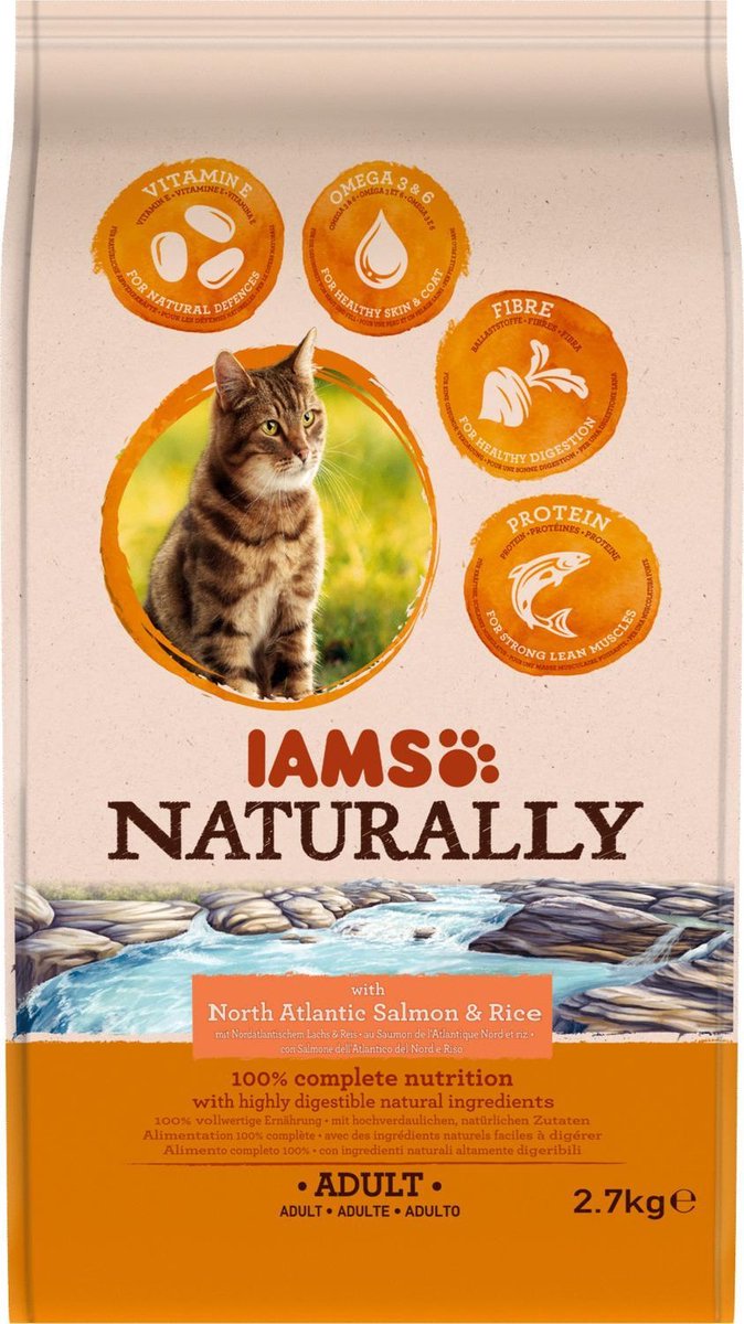 Iams Naturally Cat Adult Zalm&Rijst 2.7 kg