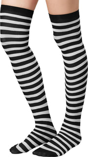 dressforfun - Gestreepte overknee-kousen zwart-wit   - verkleedkleding kostuum halloween verkleden feestkleding carnavalskleding carnaval feestkledij partykleding - 303444
