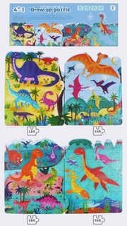 4 sets Verschillende Houten Puzzels - Dinosaur Land - 12 + 18 + 26 + 38 extra grote stuks - Onregelmatige Randen Puzzels voor Peuter vanaf 3 jaar