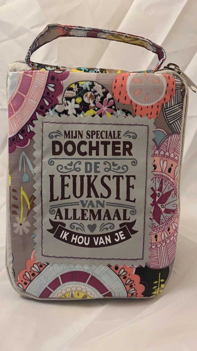Shopper bag dames met leuke tekst MIJN SPECIALE DOCHTER DE LEUKSTE VAN ALLEMAAL IK HOU VAN JOU winkeltasje Wordt geleverd in cellofaan met linten