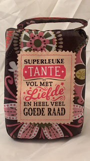 Shopper bag dames met leuke tekst SUPERLEUKE TANTE VOL MET LIEFDE EN HEEL VEEL GOEDE RAAD winkeltasje Wordt geleverd in cellofaan met linten