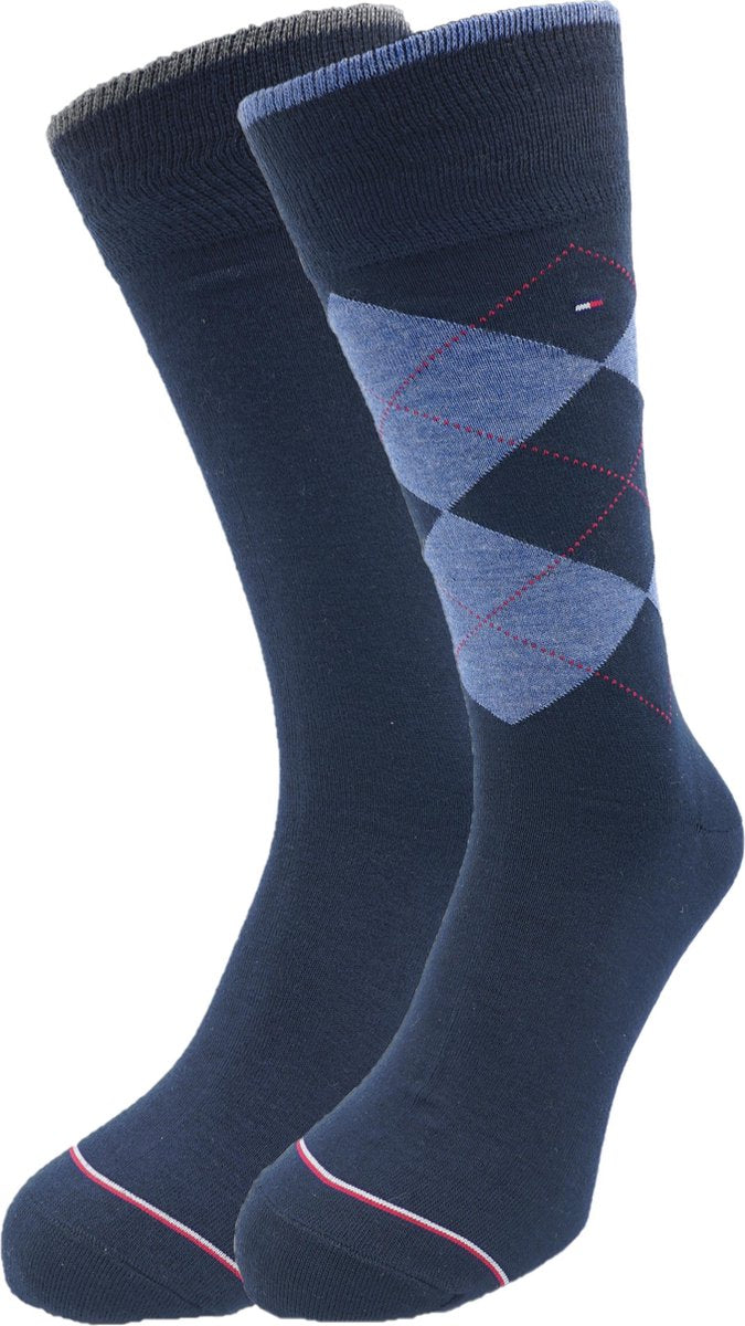 Tommy Hilfiger - Heren - 2-Pack Small Stripe Sokken  - Blauw - 39-42