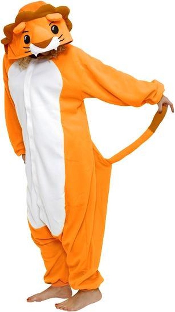 KIMU Onesie oranje leeuw kinder pak Holland EK WK - maat 128-134 - leeuwenpak jumpsuit pyjama