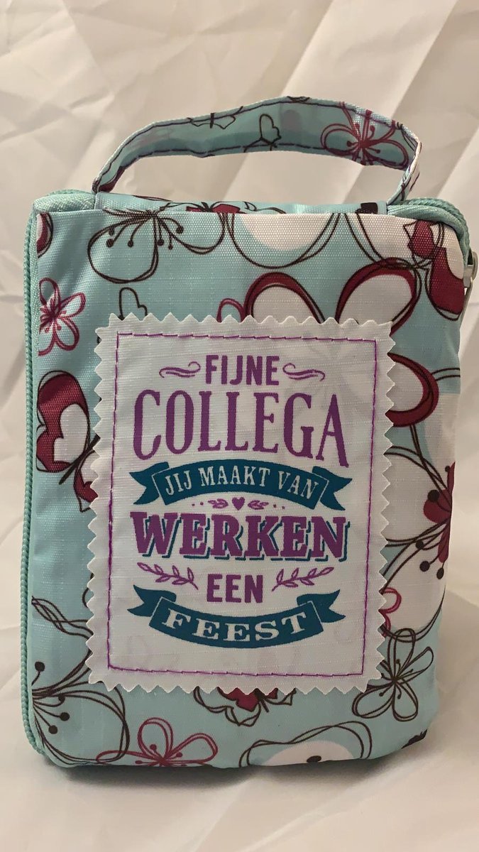 Shopper bag dames met leuke tekst FIJNE COLLEGA JIJ MAAKT VAN WERKEN EEN FEEST winkeltasje Wordt geleverd in cellofaan met linten