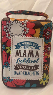 Shopper bag dames met leuke tekst 'S WERELDS BESTE MAMA LIEFDEVOL VORLIJK DAADKRACHTIG winkeltasje Wordt geleverd in cellofaan met linten