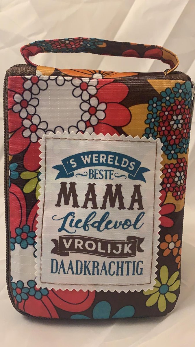 Shopper bag dames met leuke tekst 'S WERELDS BESTE MAMA LIEFDEVOL VORLIJK DAADKRACHTIG winkeltasje Wordt geleverd in cellofaan met linten