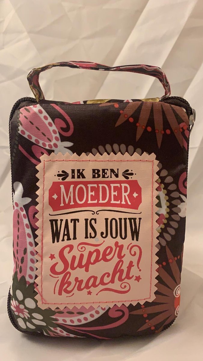 Shopper bag dames met leuke tekst IK BEN MOEDER WAT IS JOUW SUPERKRACHT? winkeltasje Wordt geleverd in cellofaan met linten