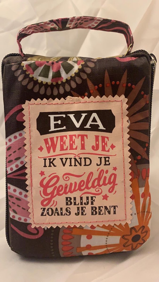 Shopper bag dames met leuke tekst EVA WEET JE IK VIND JE GEWELDIG BLIJF ZOALS JE BENT winkeltasje Wordt geleverd in cellofaan met linten