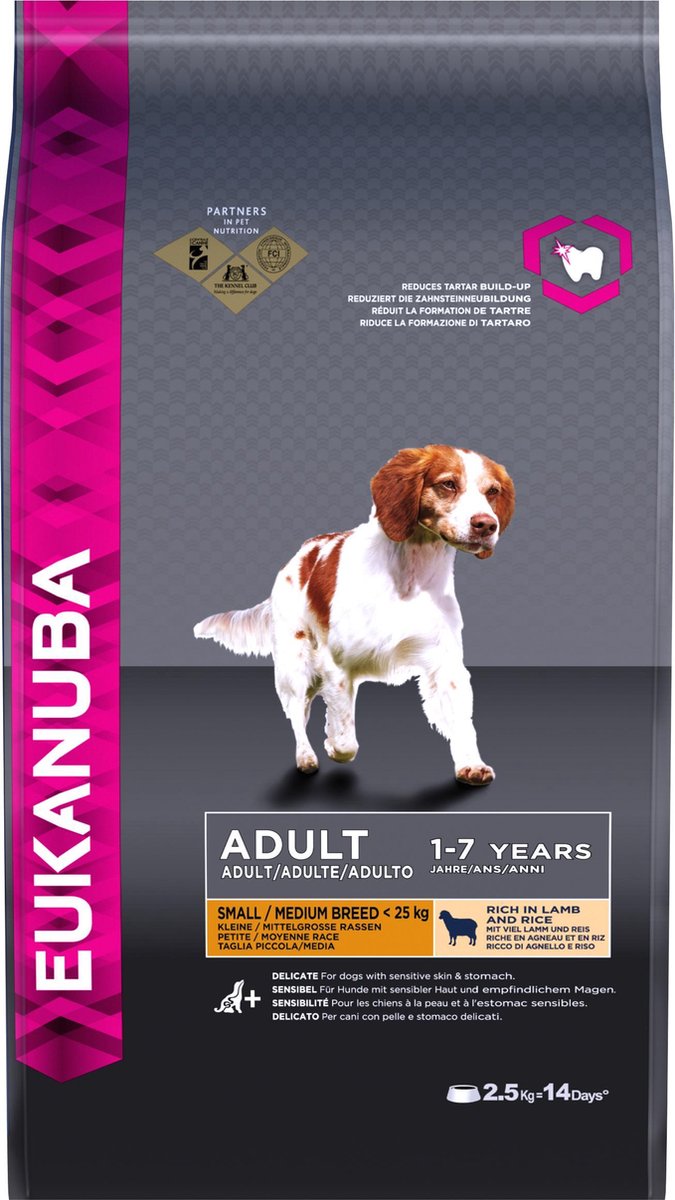 Eukanuba Dog Adult - Small & Medium Breed - Lam/Rijst - Hondenvoer - 2.5 kg