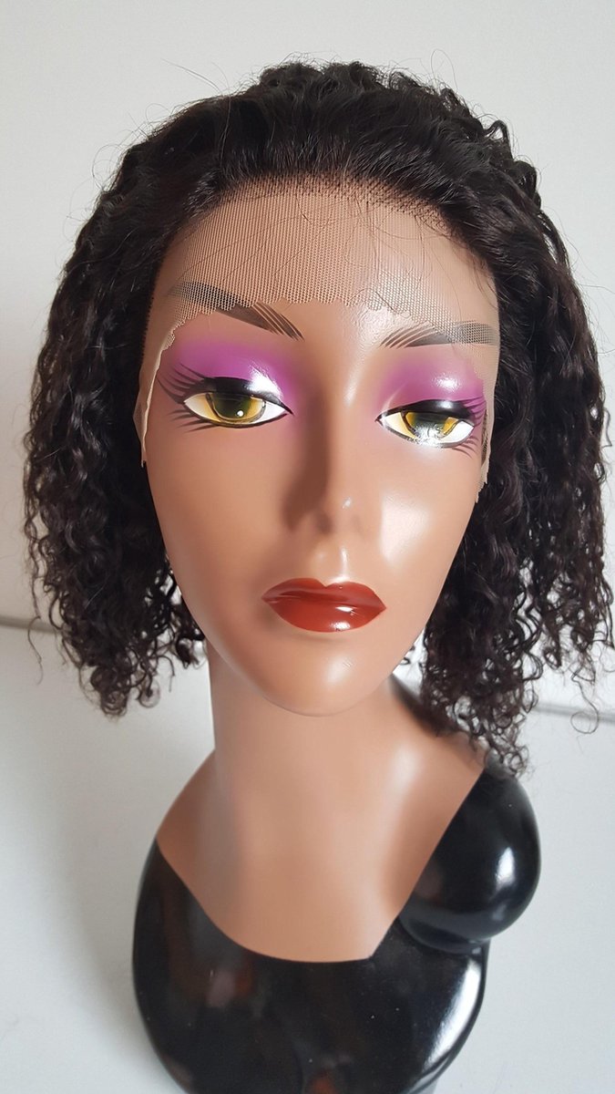 Braziliaanse Remy haren pruik - bruine krullen 12 inch -  180% dichtheid real human hair -menselijke haren -  front lace wig