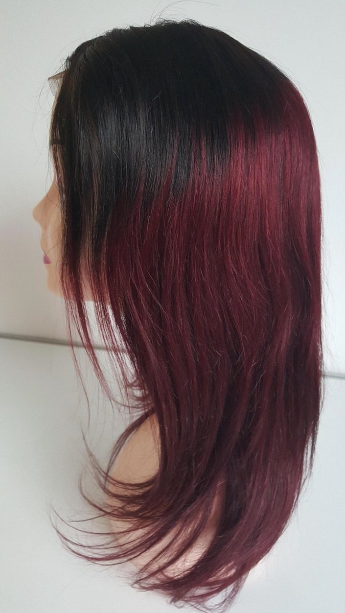 Braziliaanse Remy  pruik 16 inch steil menselijke haren - 4x4 lace closure pruik