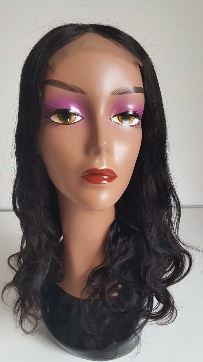 Braziliaanse pruik 16 inch - real human hair - donkerbruine golf haren - Braziliaanse pruik - echt menselijke haren - met kleine ("baby") haartjes op voorhoofd - 4x4 lace closure pruik
