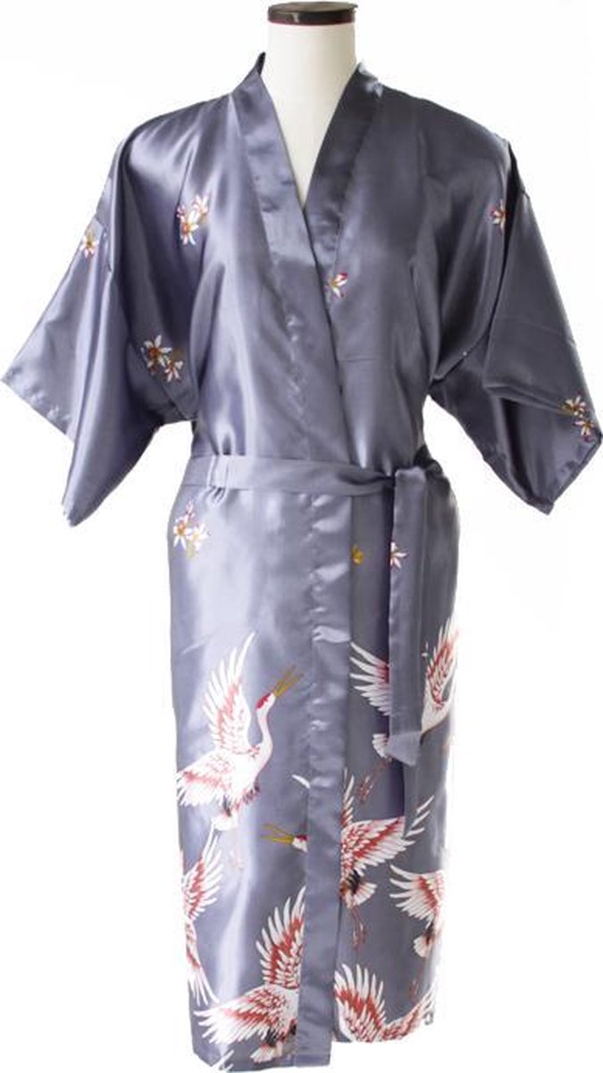 TA-HWA Kimono met Kraanvogels Zilver Dames kimono L