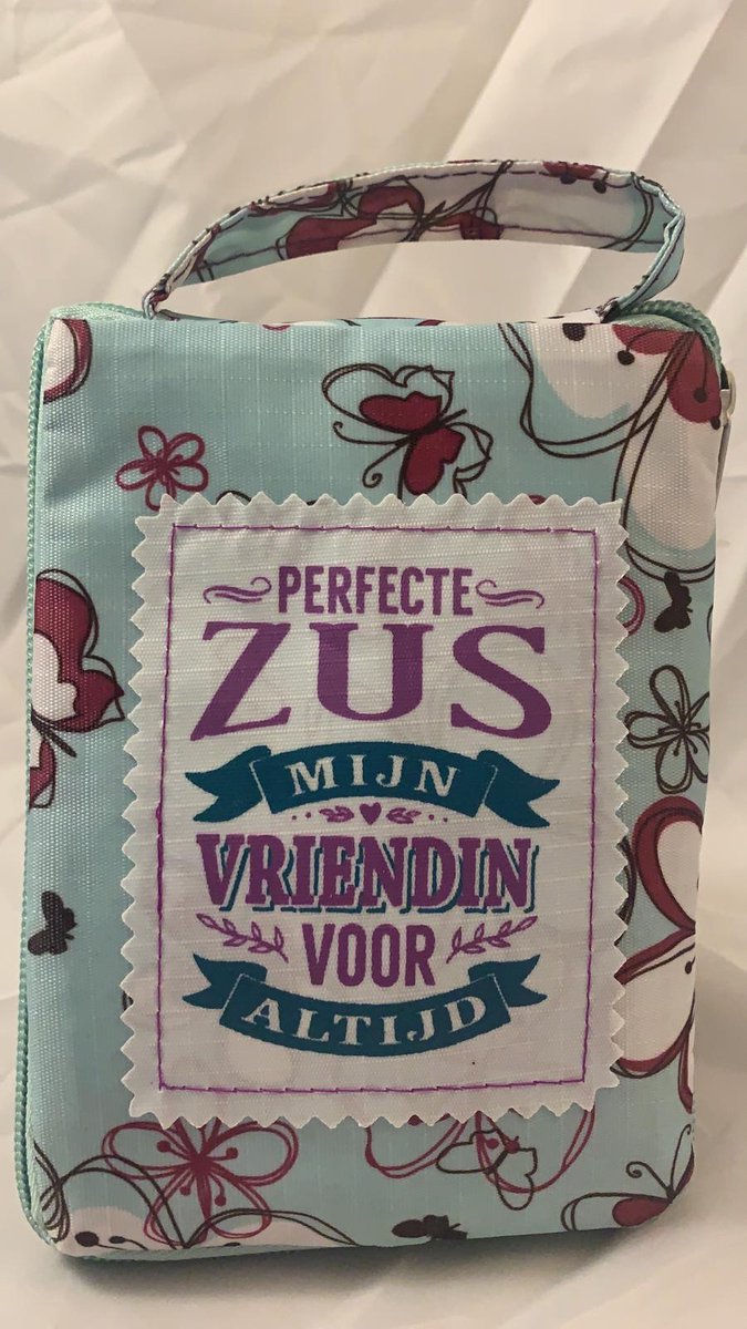 Shopper bag dames met leuke tekst PERFECTE ZUS MIJN VRIENDIN VOOR ALTIJD winkeltasje Wordt geleverd in cellofaan met linten