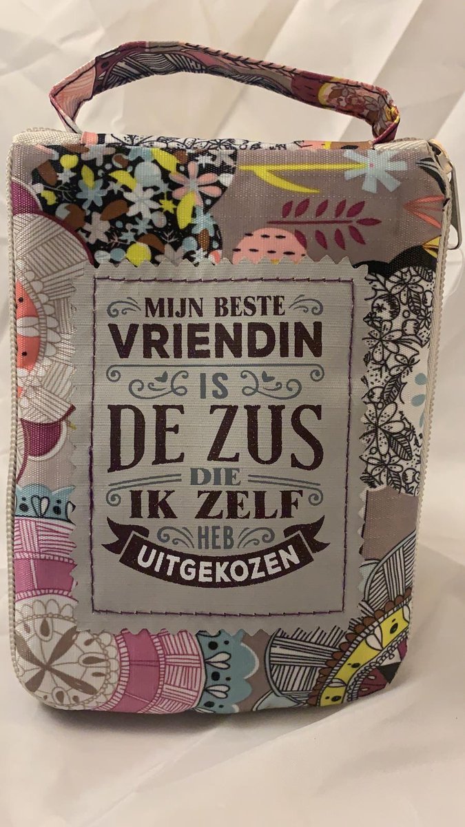 Shopper bag dames met leuke tekst MIJN BESTE VRIENDIN IS DE ZUS DIE IK ZELF HEB UITGEKOZEN winkeltasje Wordt geleverd met cellofaan en linten