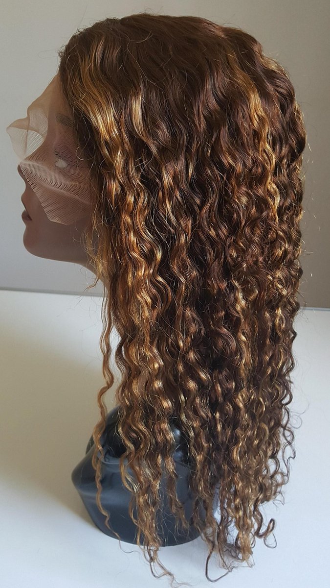 Braziliaanse Remy haren pruik  22 inch  - Highlight  diep golf haren - real human hair- menselijke haren - 13x1 front lace pruik