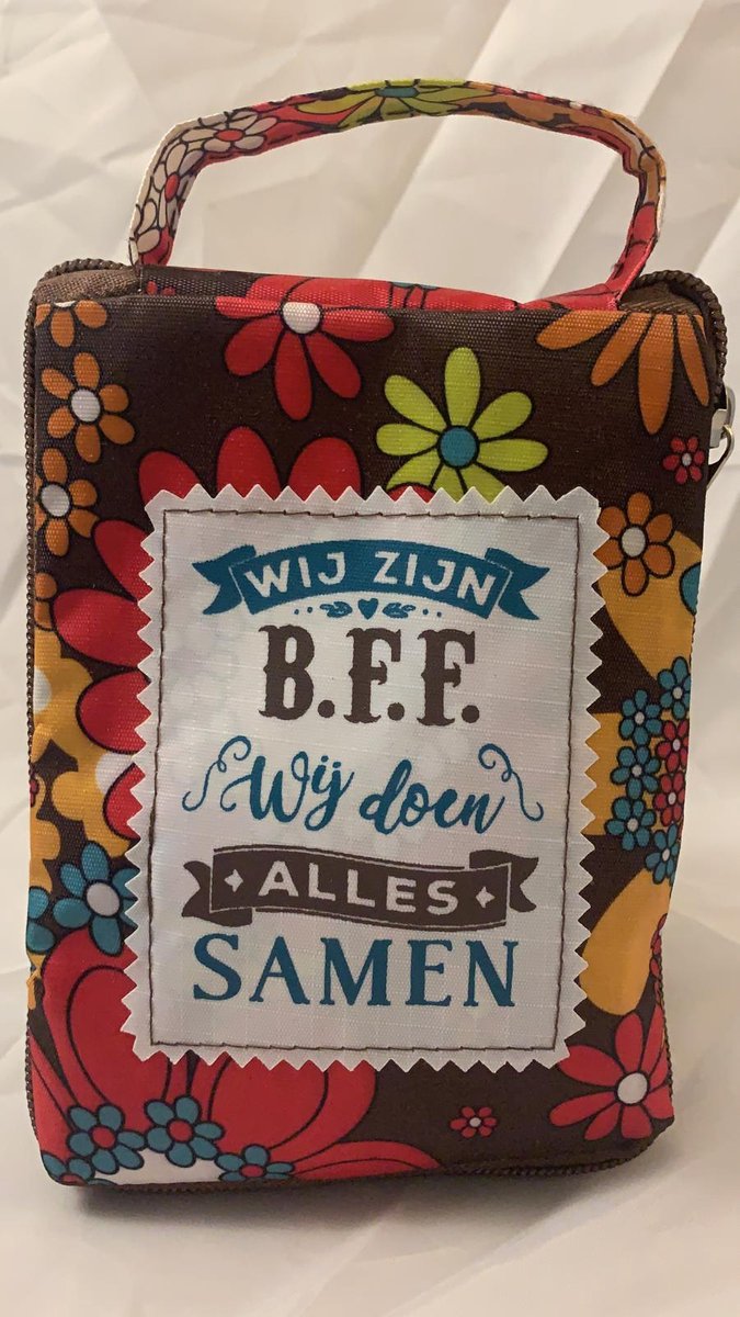 Shopper bag dames met leuke tekst WIJ ZIJN B.F.F. WIJ DOEN ALLES SAMEN winkeltasje Wordt geleverd in cellofaan met linten