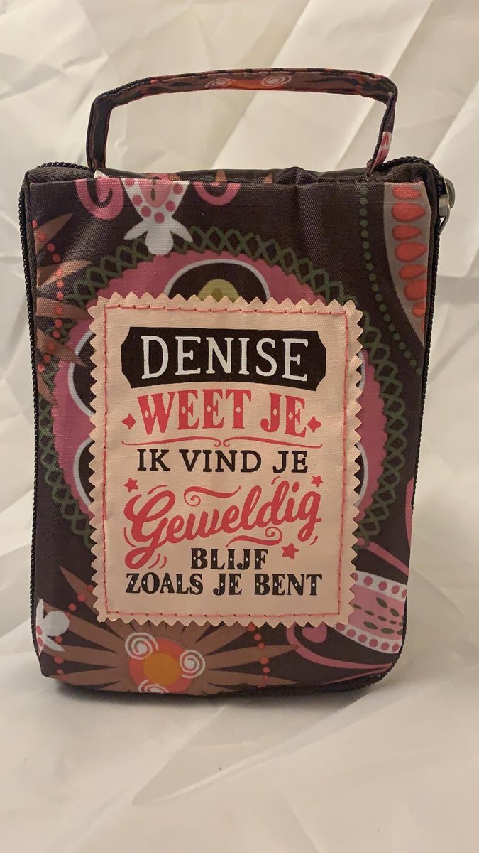 Shopper bag dames met leuke tekst DENISE WEET JE IK VIND JE GEWELDIG BLIJF ZOALS JE BENT winkeltasje Wordt geleverd in cellofaan met linten