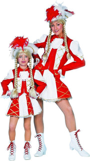 Dansmarietje rood - wit Gardedans meisje Maat 128