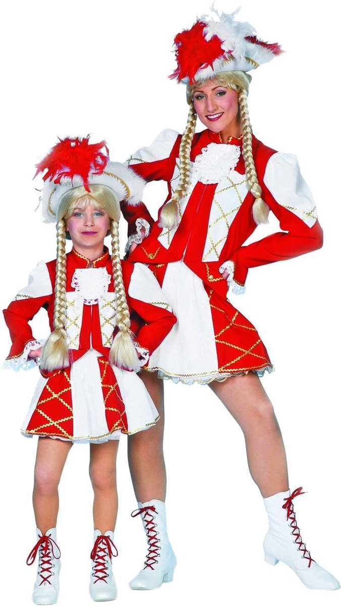 Dansmarietje rood - wit Gardedans meisje Maat 128