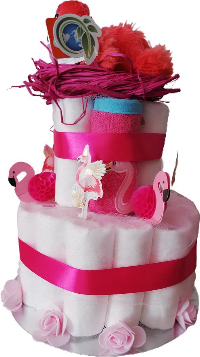 Mini Luiertaart / Roze Flamingo / 2 Lagen / Meisje / Kraamcadeau