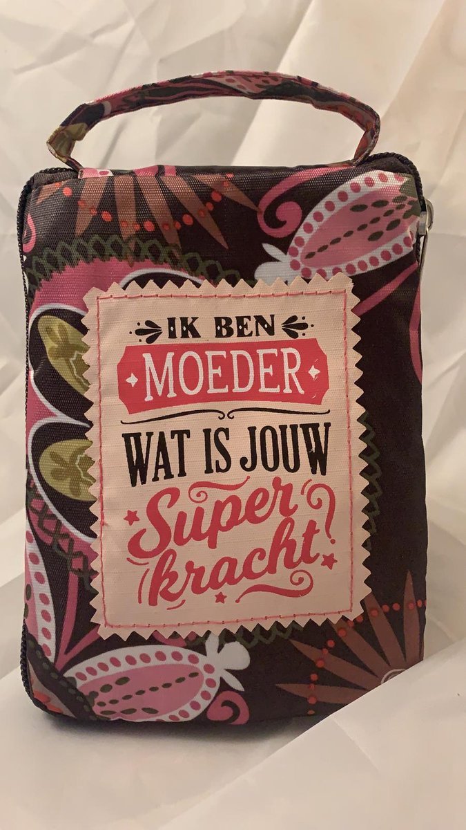Shopper bag dames met leuke tekst IK BEN MOEDER WAT IS JOUW SUPERKRACHT winkeltasje Wordt geleverd in cellofaan met linten