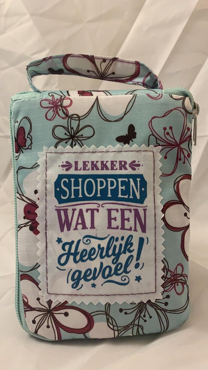 Shopper bag dames met leuke tekst LEKKER SHOPPEN WAT EEN HEERLIJK GEVOEL! winkeltasje Wordt geleverd in cellofaan met linten