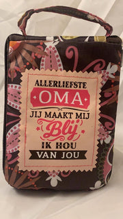 Shopper bag dames met leuke tekst ALLERLIEFSTE OMA JIJ MAAKT MIJ BLIJ IK HOU VAN JOU winkeltasje Wordt geleverd in cellofaan met linten
