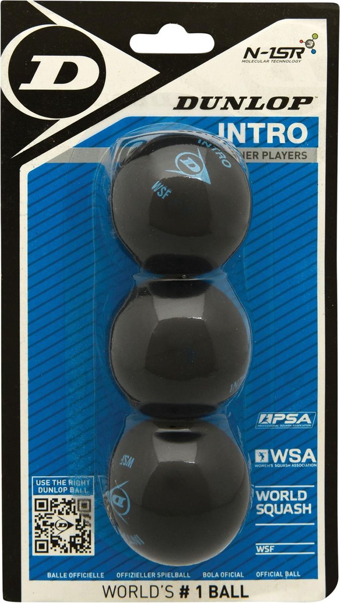 Dunlop  INTRO  - Squashballen beginner - 3bal blister - zwart