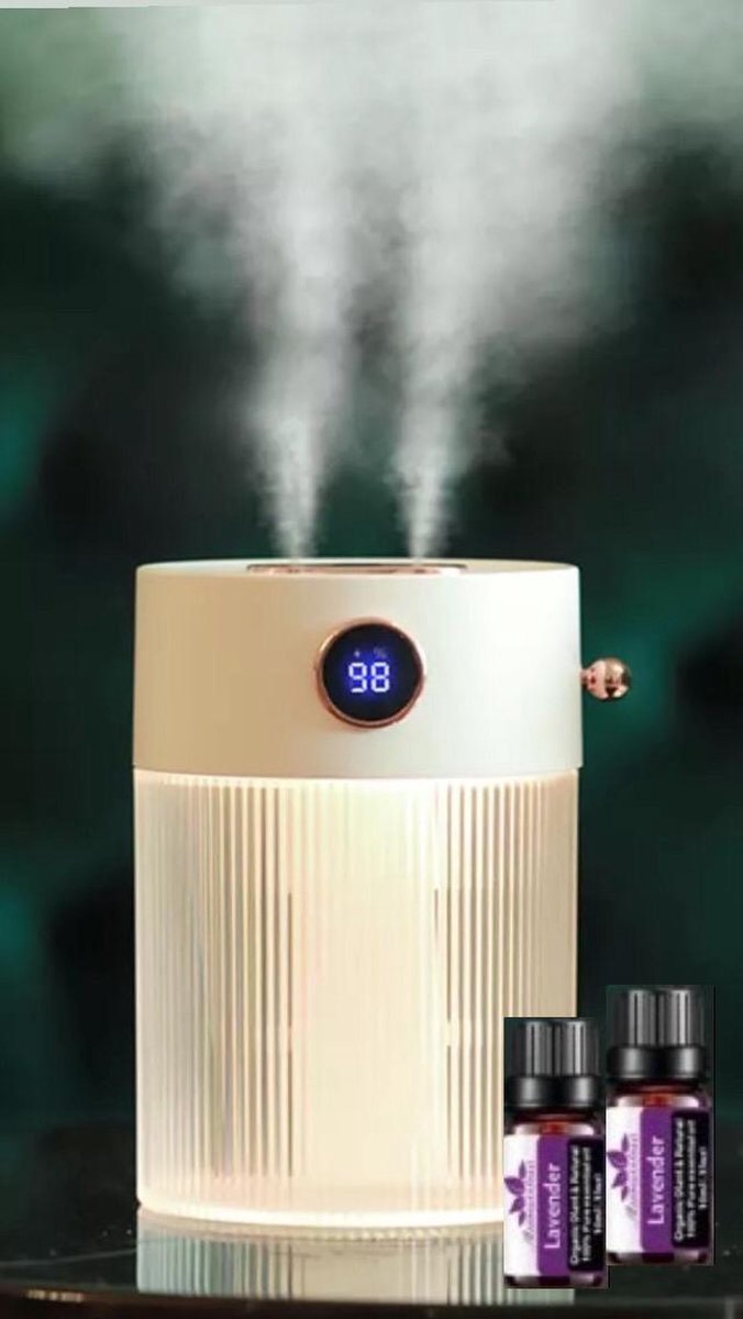 650Ml Draadloze Aroma Diffuser met Dubbele Spray - Wit - Incl 2x GRATIS Etherische Olie en 8 filterstaafjes - Aromadiffuser - Luchtbevochtiger - Aromatherapie - Geurverspreider