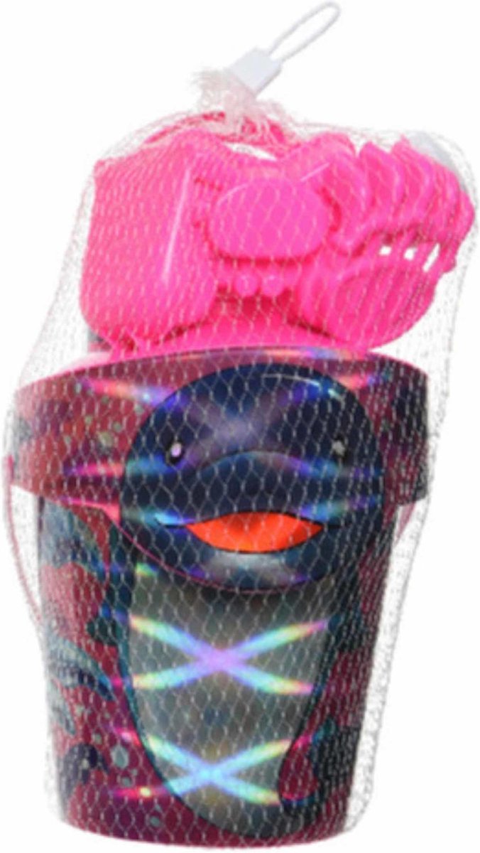 Strandemmer/zandbak speelset roze voor kinderen 19 cm - incl gieter - schep - hark - zandvormpjes