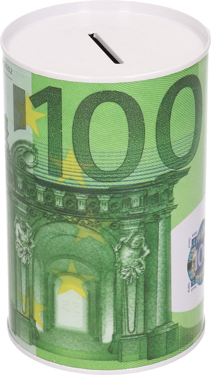 Spaarpot 100 euro biljet 8 x 15 cm - Blikken/metalen spaarpotten met euro biljetten