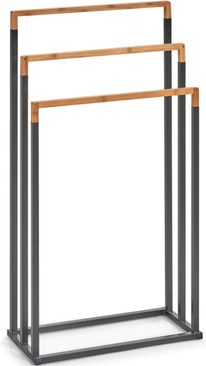 Luxe handdoek badkamer rek 3 stangen bamboehout 45 x 84 cm - Zeller - Badkameraccessoires - Droogrekken - Handdoeken ophangen - Handdoekrekken/handdoekenrekken