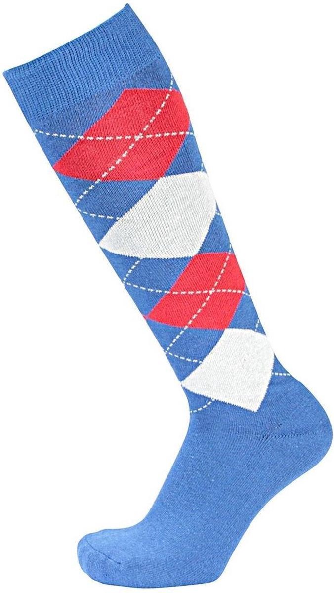 Pfiff sokken - Ruitersokken Lichtblauw - Blauw - Wit - Rood - Sportsokken - Paardrijden - Unisex sokken - Kniesokken - Maat 40-42