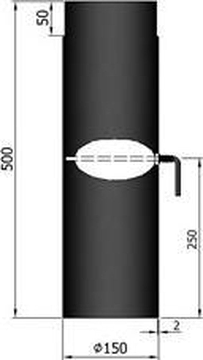 Kachelpijp Ø150 lengte 500 zwart met klep en verjonging - zwart -staal - 2mm - H500 Ø150mm