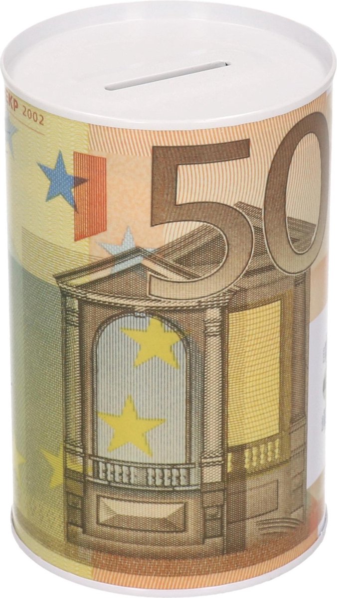 Spaarpot 50 euro biljet 8 x 15 cm - Blikken/metalen spaarpotten met euro biljetten