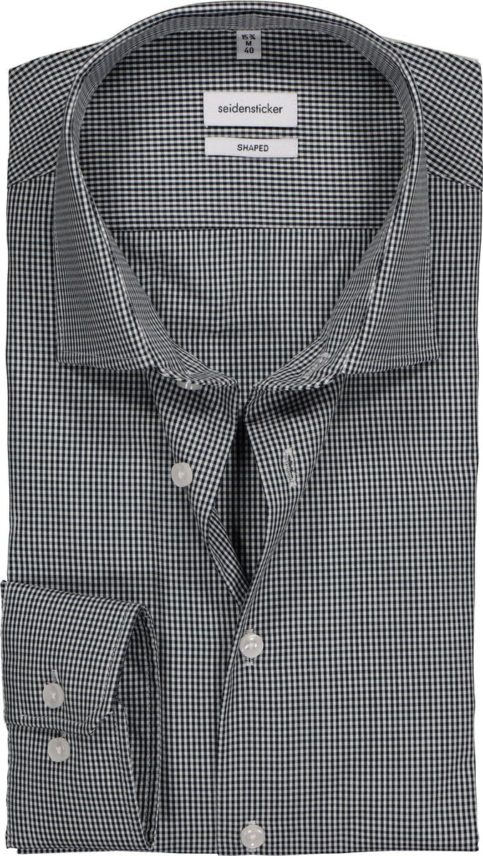 Seidensticker Shaped Fit overhemd - donkerblauw geruit - boordmaat 42
