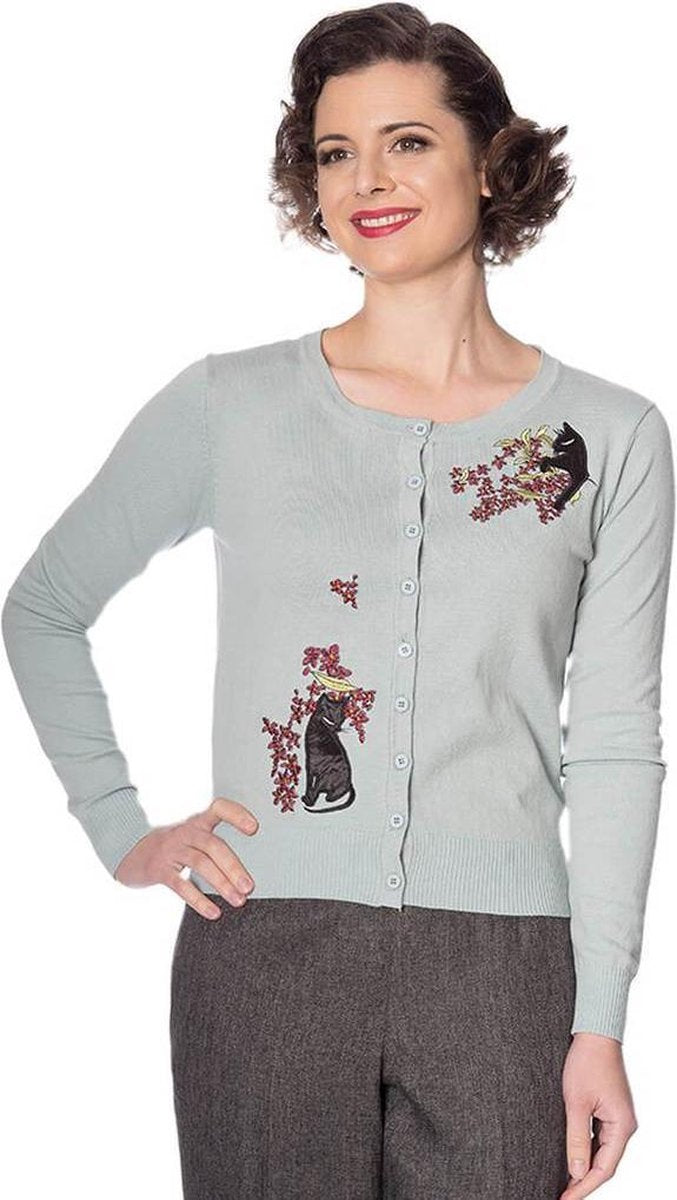 Banned Black Cat Bloom 40's Cardigan Blauw