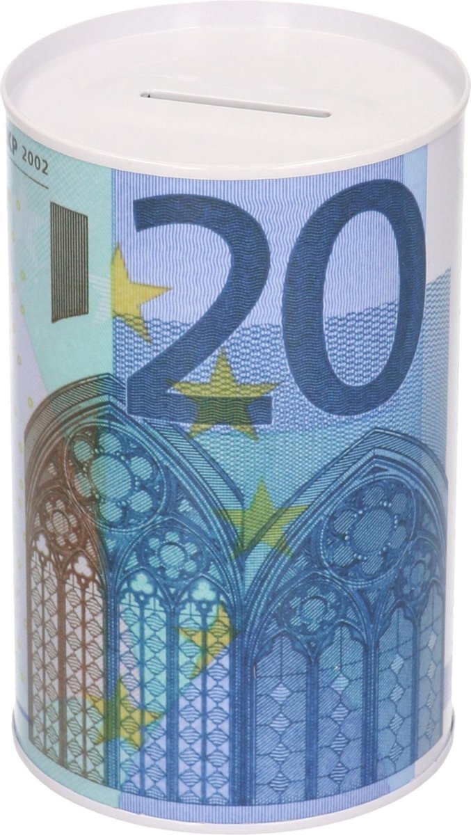 Spaarpot 20 euro biljet 8 x 15 cm - Blikken/metalen spaarpotten met euro biljetten