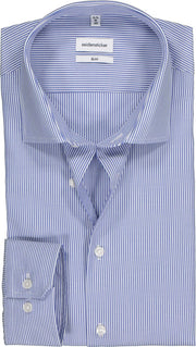 Seidensticker slim fit overhemd - blauw gestreept - Strijkvrij - Boordmaat: 37