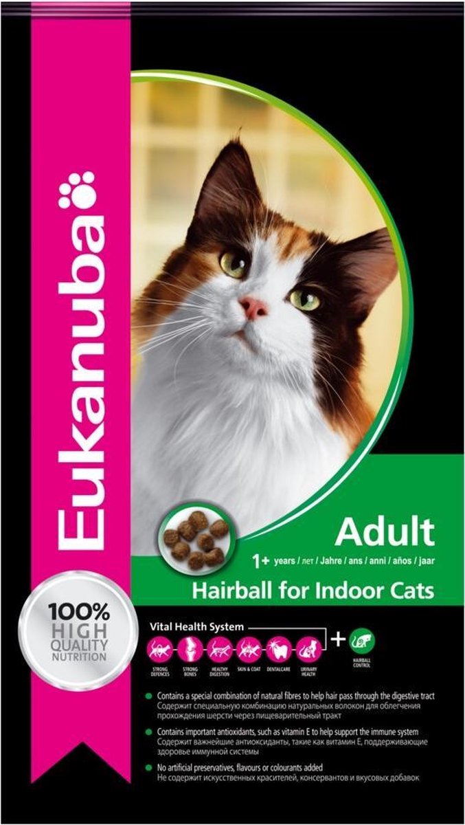 Eukanuba Cat Adult - Hairball Indoor - Kattenvoer - 2 kg