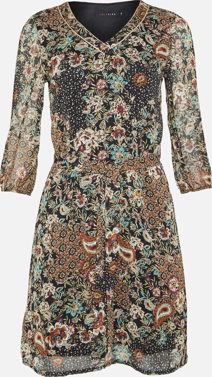 Mini jurk met bloemenprint - Zwart