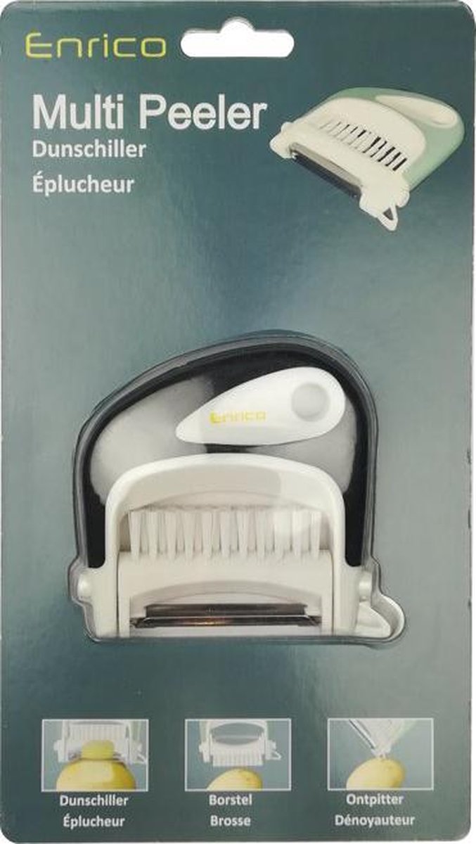 Enrico Multi Peeler 3 in 1 | aardappelschilmes | 3 in 1 dunschiller | Dunschiller borstel en ontpitter | Schilmes