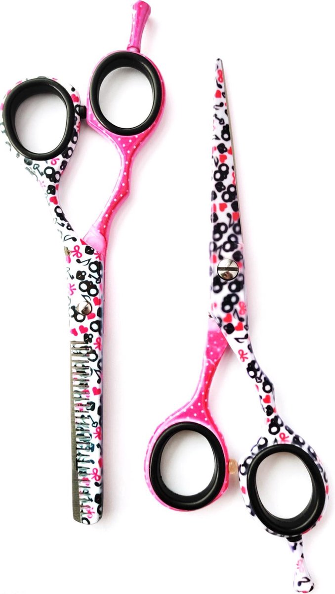 PROMO! Beautytools Set PINK LEOPARD Kappersset Rechtshandig - incl. lederen hoes - Kappersschaar + Uitdunschaar incl. opberghoes
