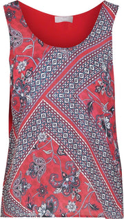 Cassis - Top in twee stoffen met print - Rood