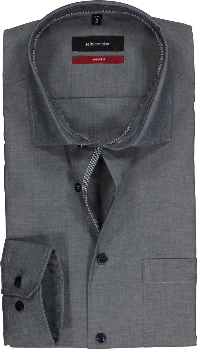 Seidensticker Modern Fit overhemd - blauw (contrast) - boordmaat 45