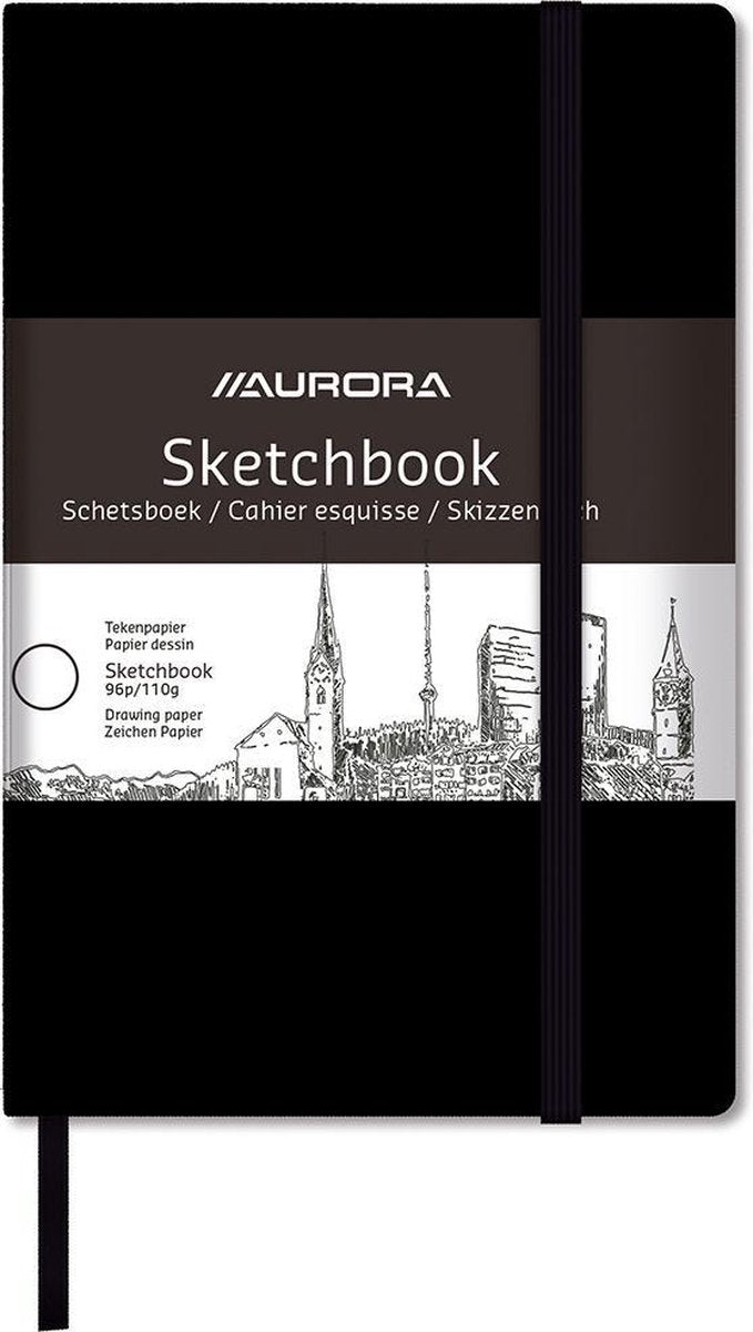 Aurora Pak van 10 x Teken/Schetsboek A5 met blanco papier en elastiek.