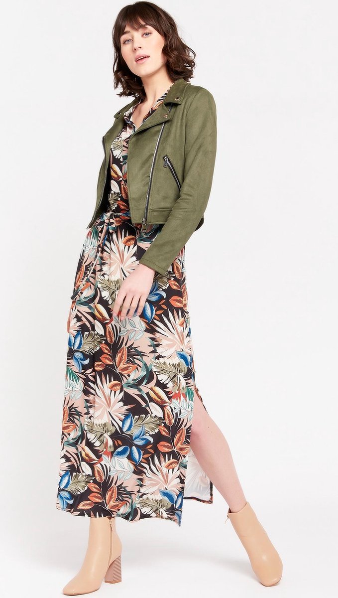 Suede biker jack met rits - Khaki