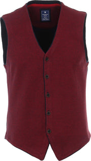 Redmond heren gilet katoen - met knopen - donkerrood melange -  Maat: M