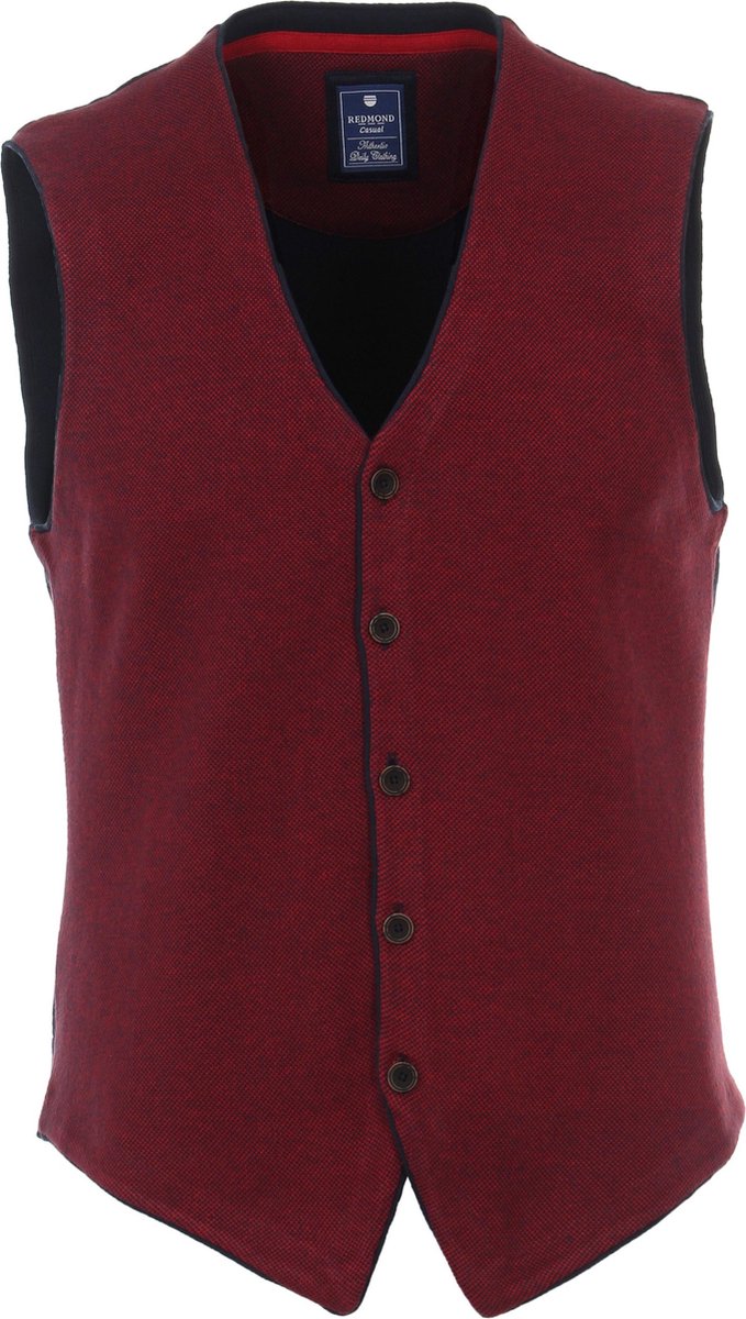 Redmond heren gilet katoen - met knopen - donkerrood melange -  Maat: M
